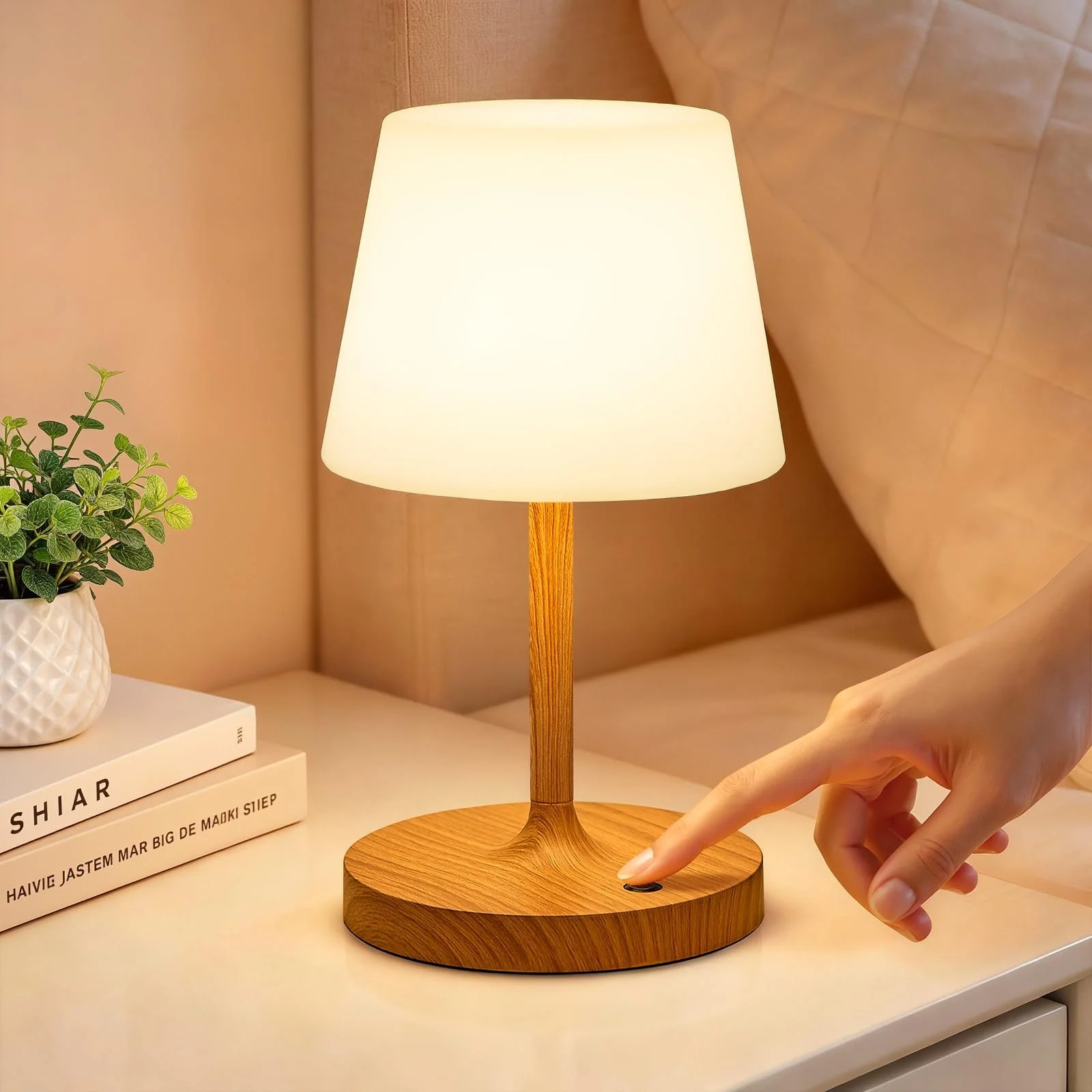 Настільна лампа PreeOtti LED Акумуляторна Сенсорна Димирувана IP54 Колір дерева, фото №1