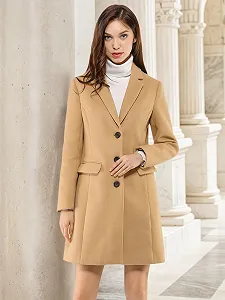 Вовняне пальто Allegra K з лацканами на ґудзиках synthetic.ua - Фото 1