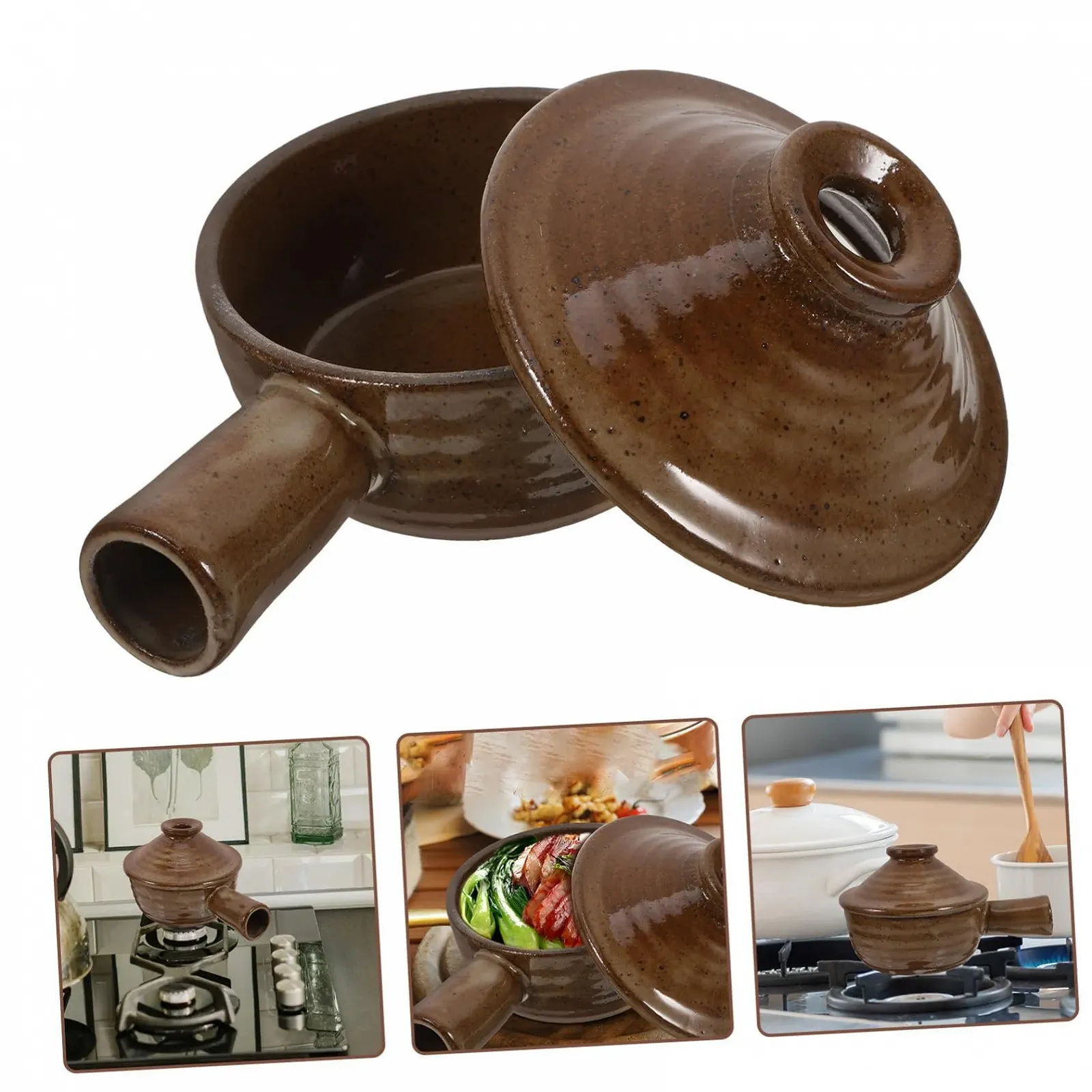 Ківш з кришкою термостійкий скляний з однією ручкою для мікрохвильової печі, фото №9