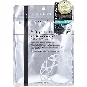 Тканевая маска для лица Veganior Premium Bakuchiol & Cica - 10 шт. - Успокаивающая и разглаживающая веганская маска для чувствительной кожи - Фото 1