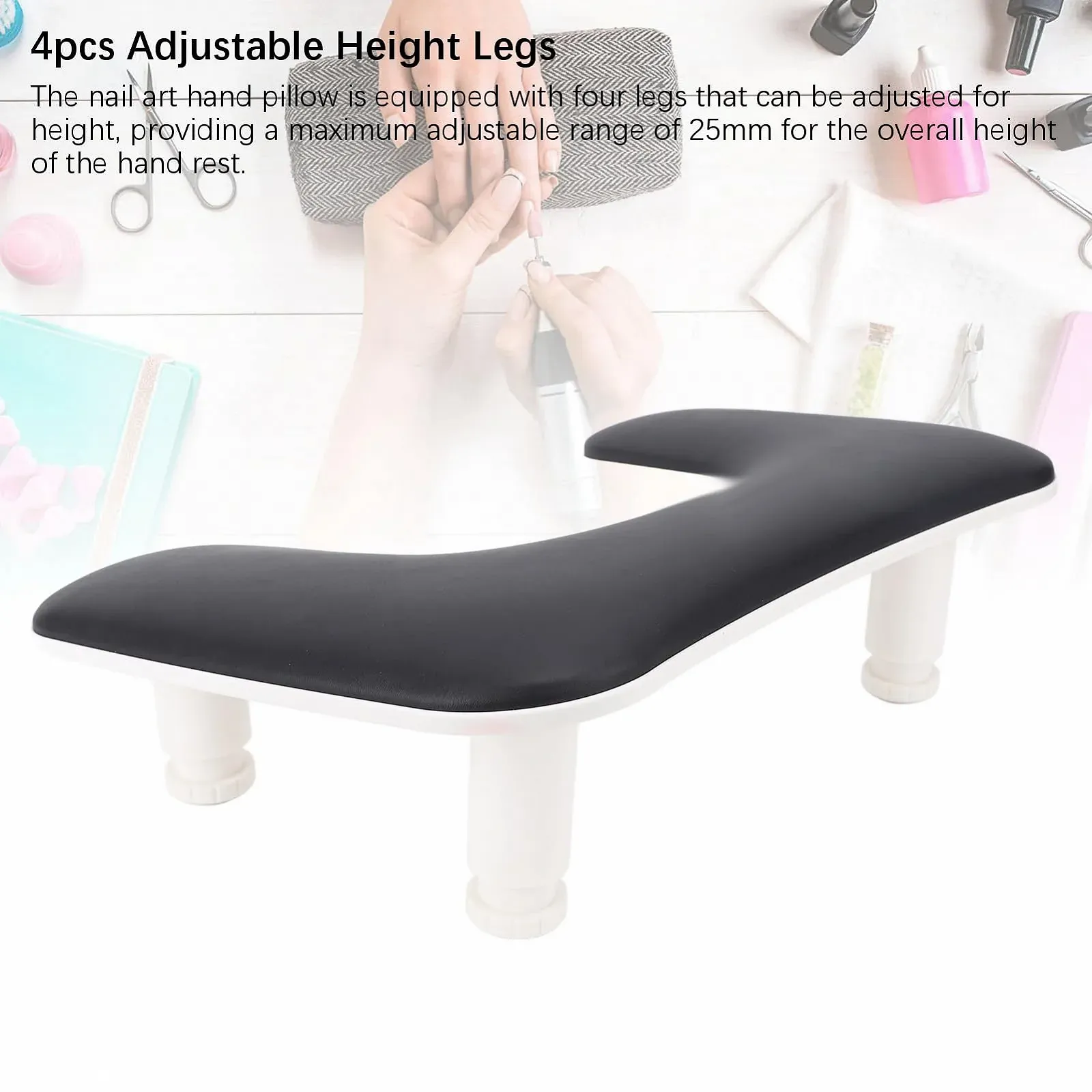 Підставка для рук U-подібна для манікюру з регулюванням висоти, чорна, фото №3 Підставка для рук U-подібна для манікюру з регулюванням висоти, чорна, фото №3