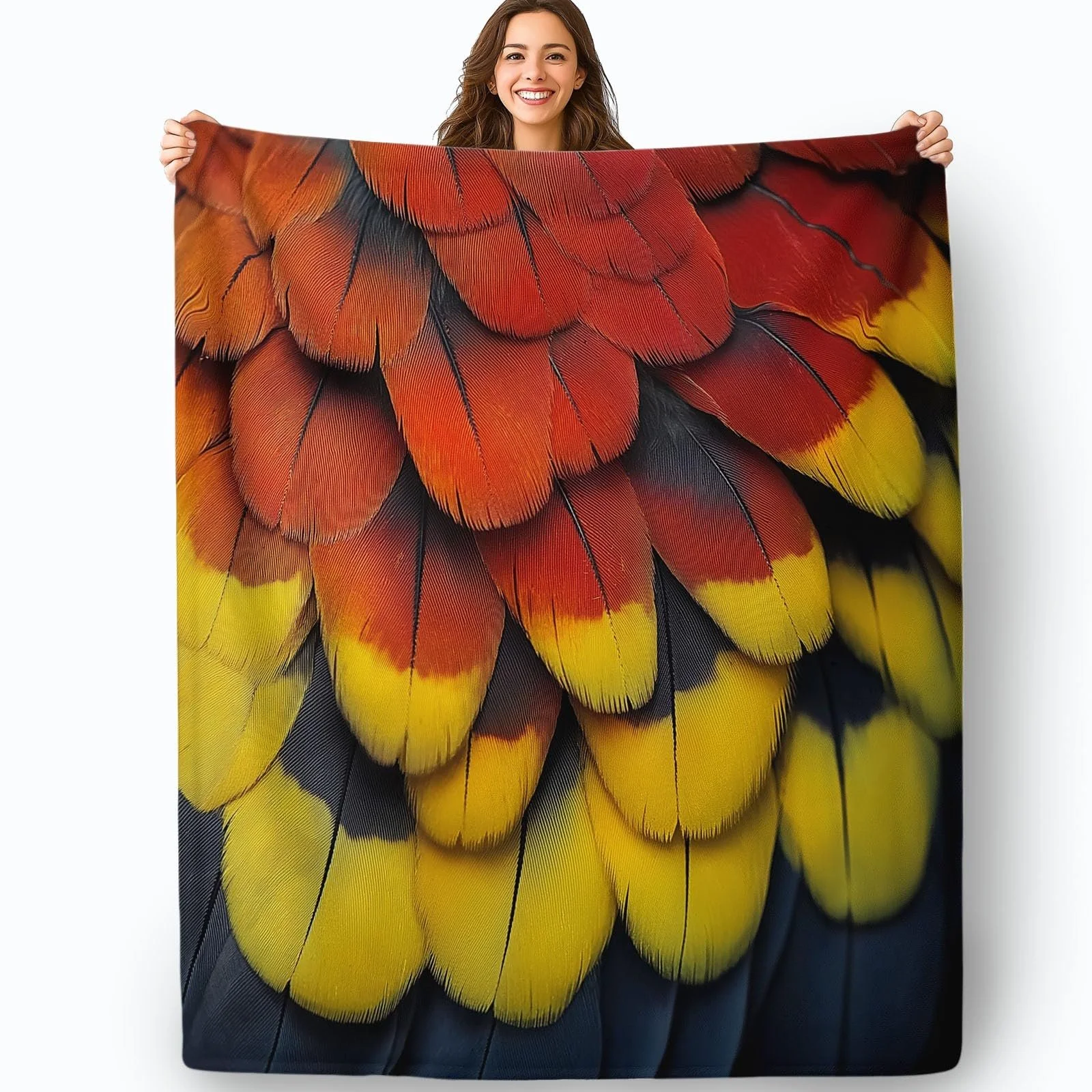 Покривало М'яка та Тепла 3D Modern Vögel Papageienfedern 100 x 130 см Фланель, фото №4