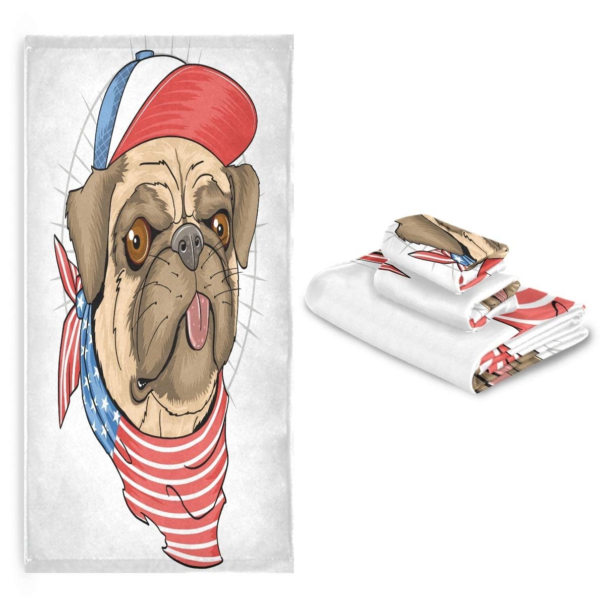 Набір рушників BEUSS Mops Hund USA Flagge 100% бавовна (1 банний, 1 для рук, 1 серветка), фото №7
