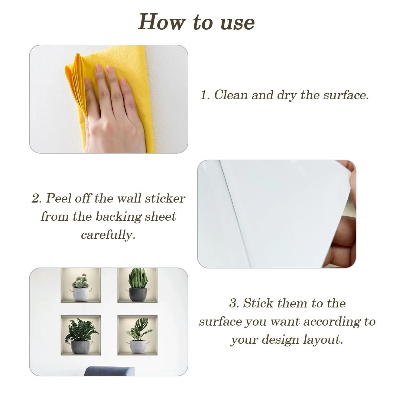 Набір наклейок на стіну 3D Green Potted Plant Flowers Vases 30 x 30 см 4 шт, фото №6