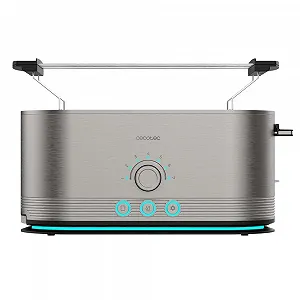 Вертикальний тостер Cecotec Stainless Steel Shine&Toast Extra Double. 1400 Вт, місткість 4 скибочки, ширина слотів 3,8 см, світлове кільце, 7 рівнів підсмажування synthetic.ua - Фото 1