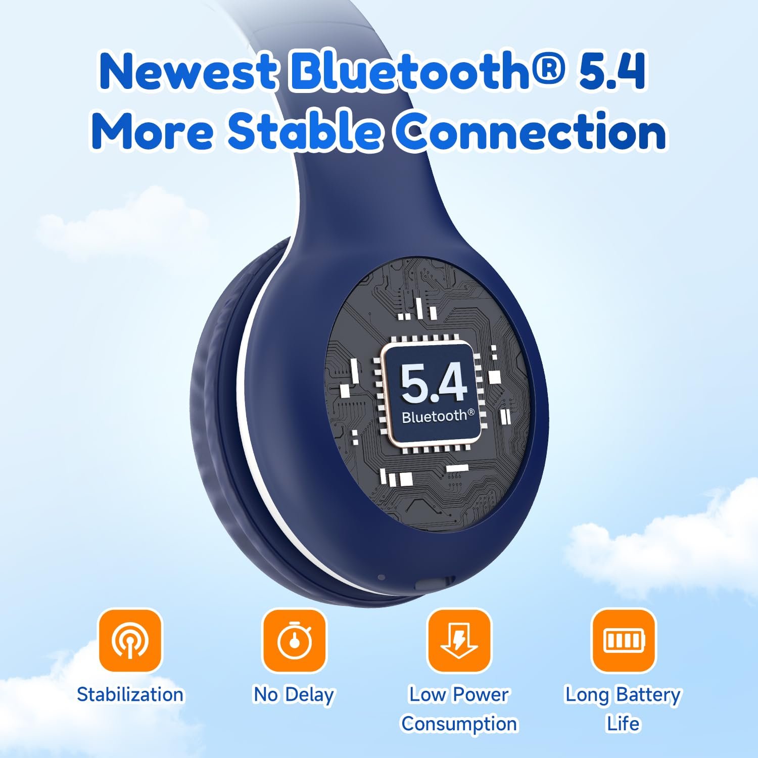 Наушники Bluetooth EarFun Детские Регулировка громкости 85/94 дБ HiFi звук HD микрофон 40 часов Батарея Складные Регулируемые Беспроводные Синий, фото №5