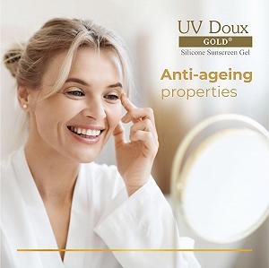 Солнцезащитный гель для лица UV Doux Gold SPF 50 PA+++ С витаминами C и E Матовый финиш 50 г synthetic.ua - Фото 1