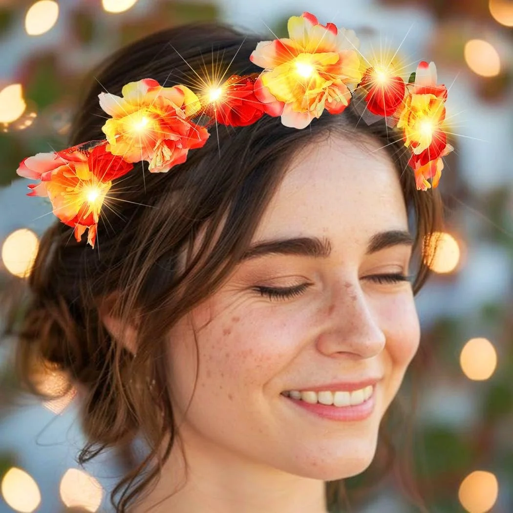 Вінок зі світлодіодними квітами Zoestar, червоний, один розмір, фото №5