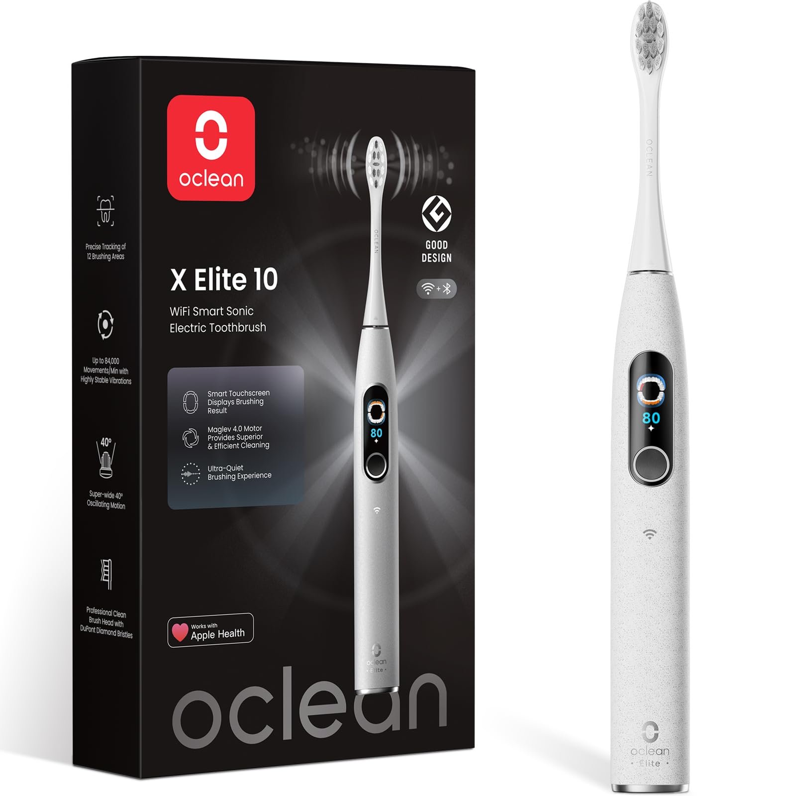 Електрична зубна щітка Oclean X Elite 10, з сенсорним екраном, 5 режимів чищення, сірий, фото №1