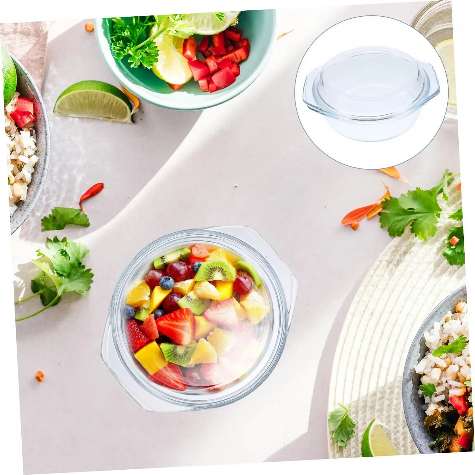 Форма для запікання Gatuida кругла скляна з кришкою термостійка для мікрохвильової печі та духовки, фото №6