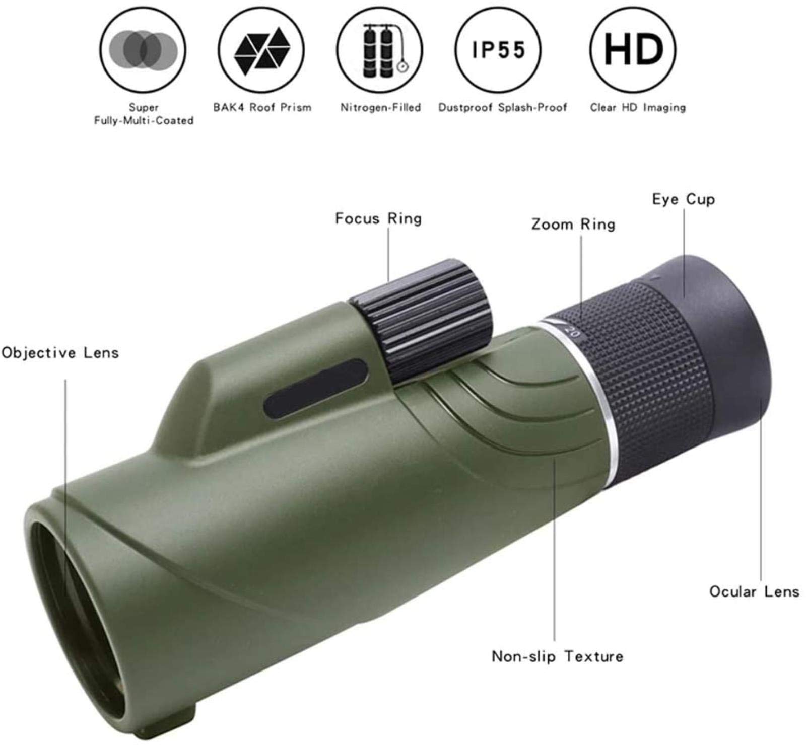Монокуляр Zoom 10-20x50 Компактный с призмой BAK4 объективом FMC, фото №5