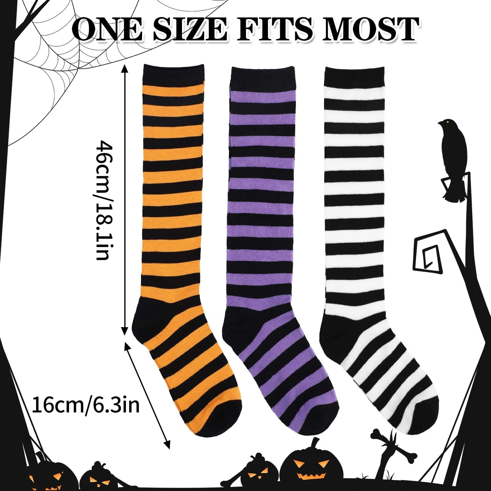 Полосатые чулки выше колен, 3 пары длинных полосатых носков, чулки до колен, Хэллоуин, полосатые чулки выше колен, подходят для костюмов на Хэллоуин, фото №4
