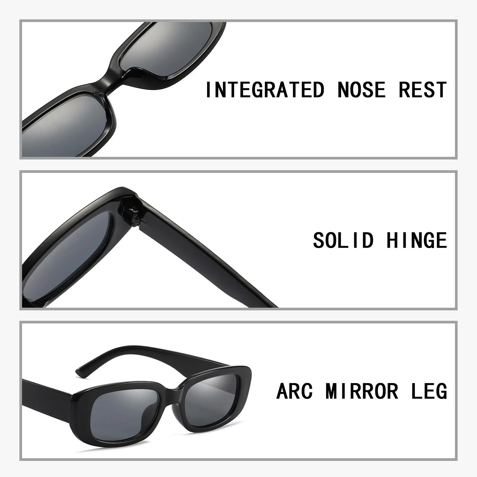 Сонцезахисні окуляри JCUGSBS Жіночі Вінтажні Прямокутні Сонцезахисні окуляри 90-х, фото №3