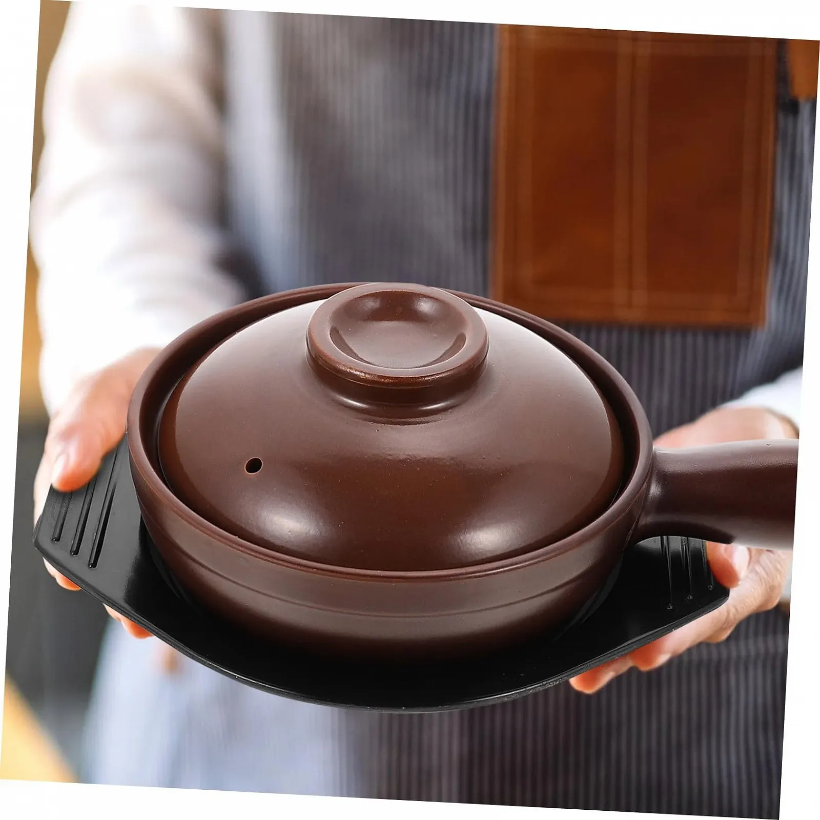 Кастрюля керамическая термостойкая с ручкой и подставкой, фото №8