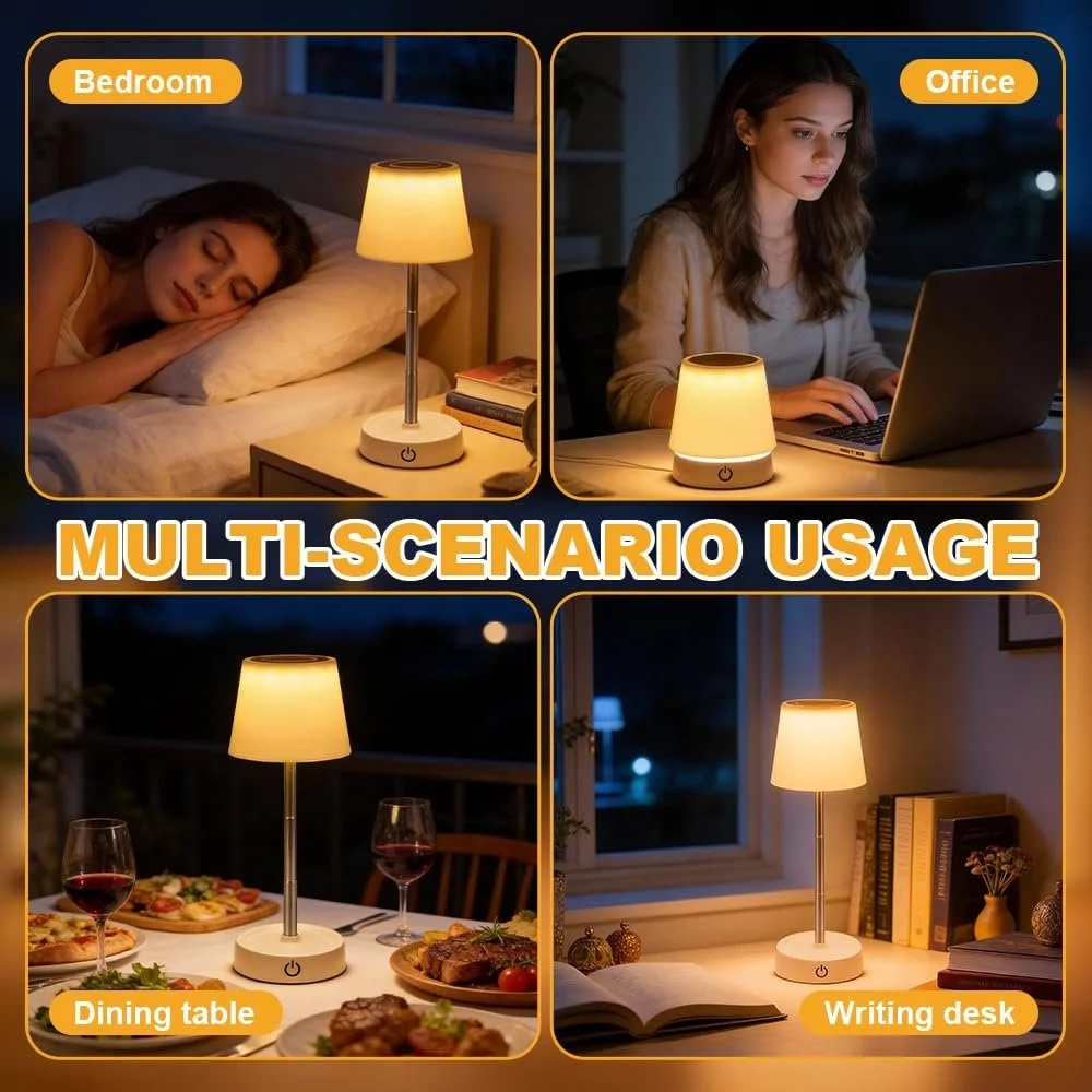 Настільні лампи LED набір 2 шт телескопічні регульовані за висотою бездротові акумуляторні USB сенсорні з димуванням, фото №7