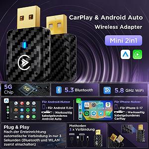 Бездротовий адаптер CarPlay MSXTTLY U2AC-01, адаптер Android Auto, перетворює дротове підключення на бездротове з CarPlay/Android Auto, сумісний з iPhone 17 16-5 Pro MAX та Android 11+, USB-C/A synthetic.ua - Фото 1
