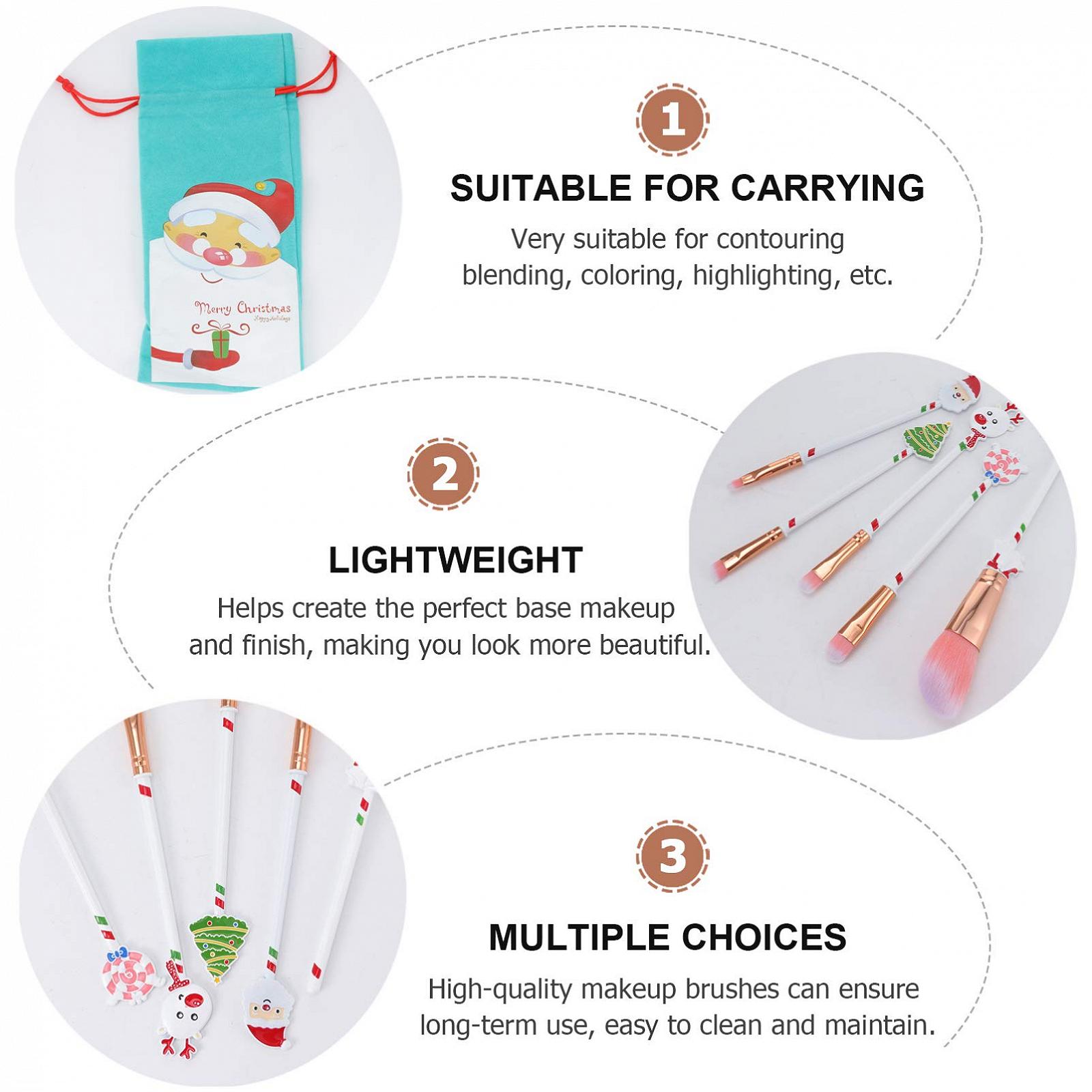 Набір пензлів для макіяжу Lurrose 5 шт. на Різдво пензлик для бронзера, рум'ян, тіней, підводки для очей для рум'ян, брів, тіней, губ, фото №4