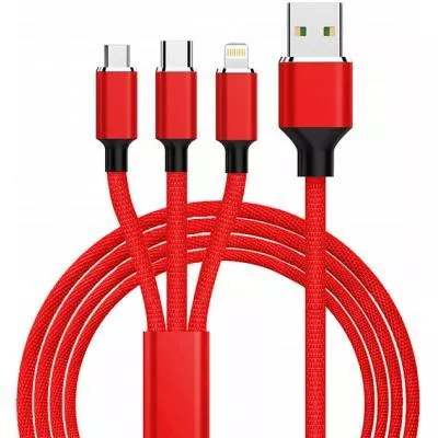 Дата кабель USB 2.0 AM to Lightning + Micro 5P + Type-C 1.2m red XoKo (SC-330-RD), фото №1 Дата кабель USB 2.0 AM to Lightning + Micro 5P + Type-C 1.2m red XoKo (SC-330-RD), фото №1