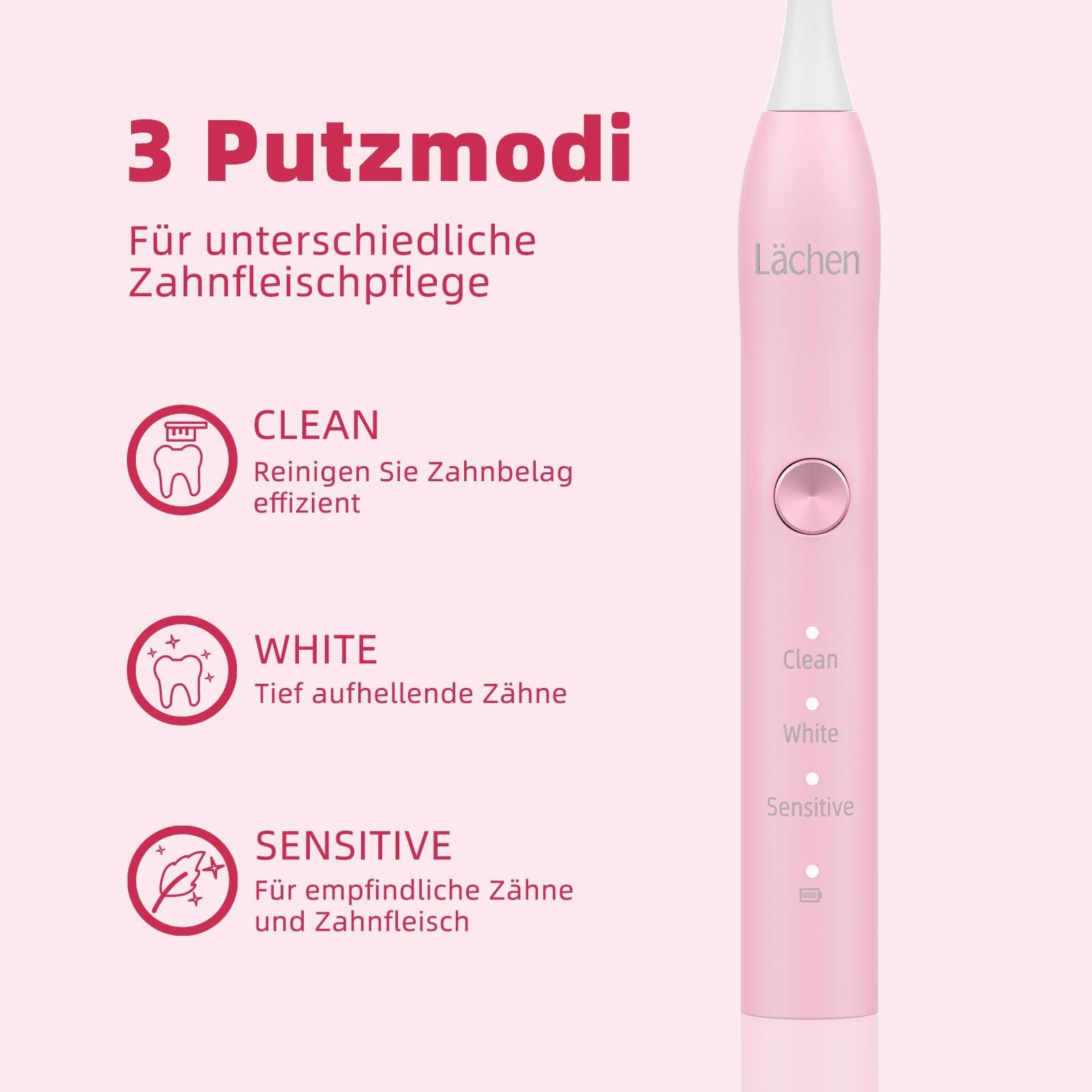 Електрична зубна щітка Lächen Sonic 3 режими IPX7 Pink, фото №2