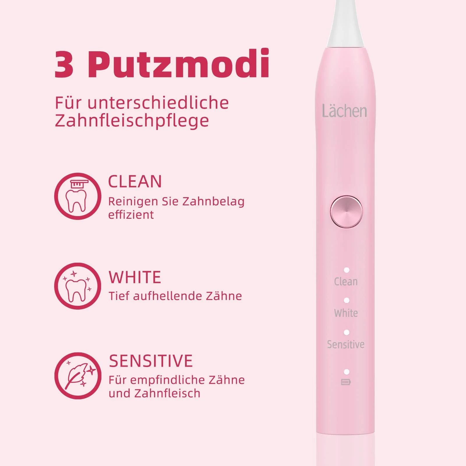 Электрическая зубная щетка Lächen Sonic 3 режима IPX7 Pink, фото №2