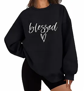 Женский свитшот Blessed с принтом букв, христианское благословение, цитата веры, День благодарения - Фото 1