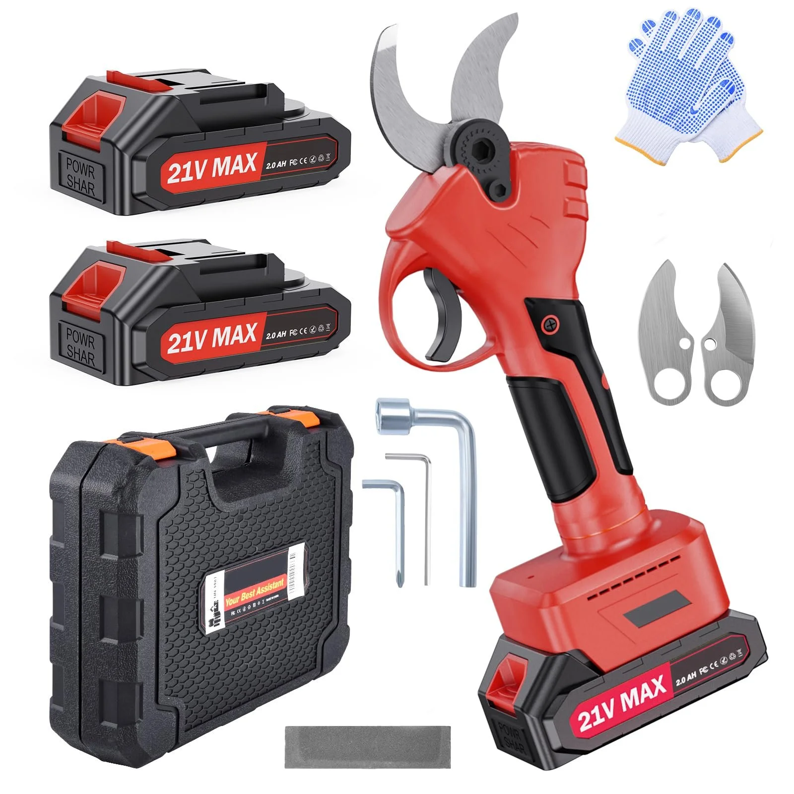 Сучкоріз акумуляторний XIAZIR 40 мм, з 2 акумуляторами 21 V 2000 mAh і набором змінних лез, електричні садові ножиці, електричні ножиці, фото №1