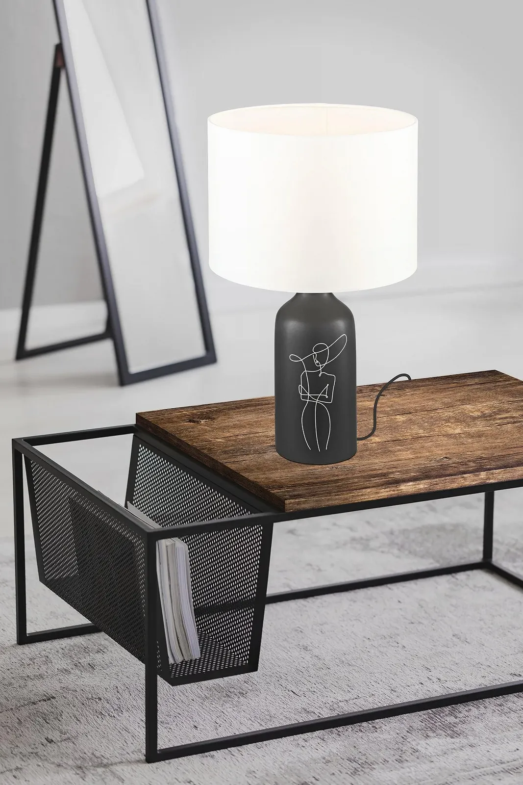 Настільна лампа EGLO Vinoza E27 кераміка чорна з білим абажуром, фото №2