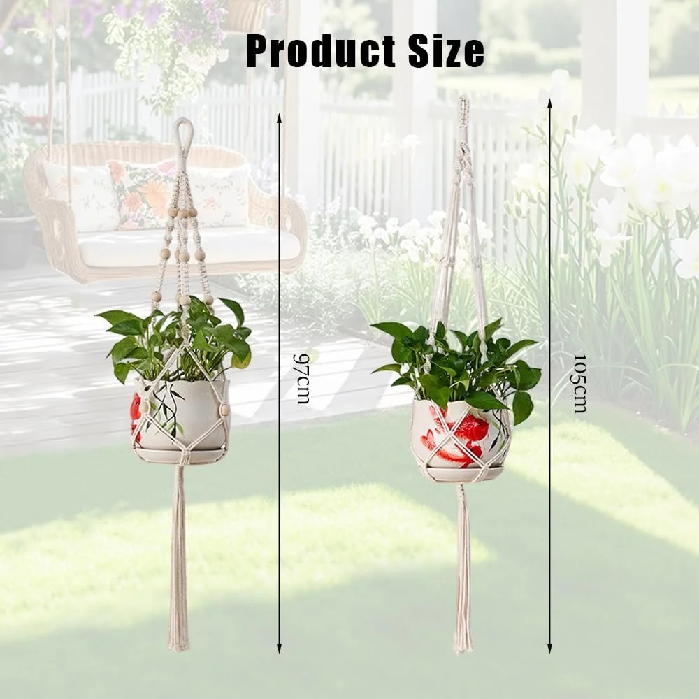 Підвісний тримач для рослин Макраме Набір з 2 предметів Бавовняна мотузка Bohemian Style, фото №2