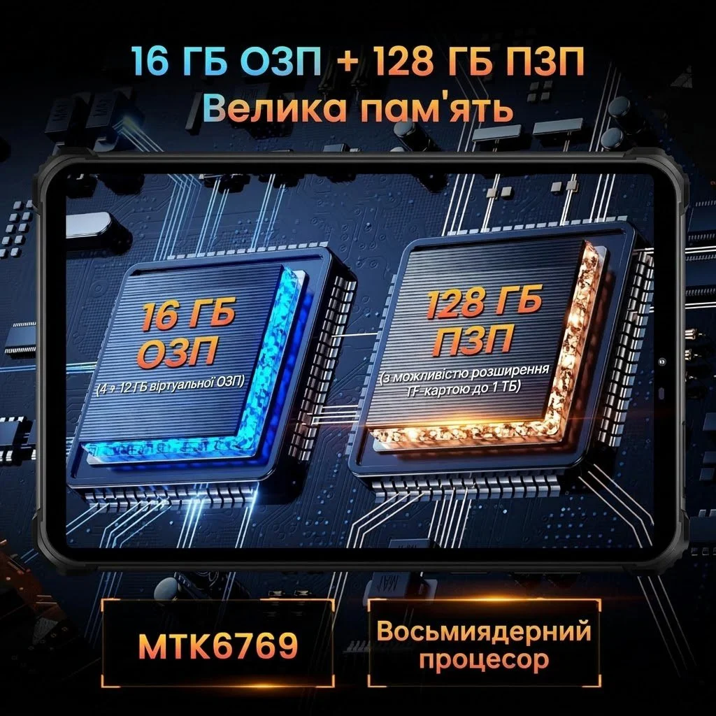 Планшет 8" OUKITEL RT3 Pro 4+12/128Gb 4G 2-SIM 8 ядер Android 14 5356 mAh Чорний, фото №2