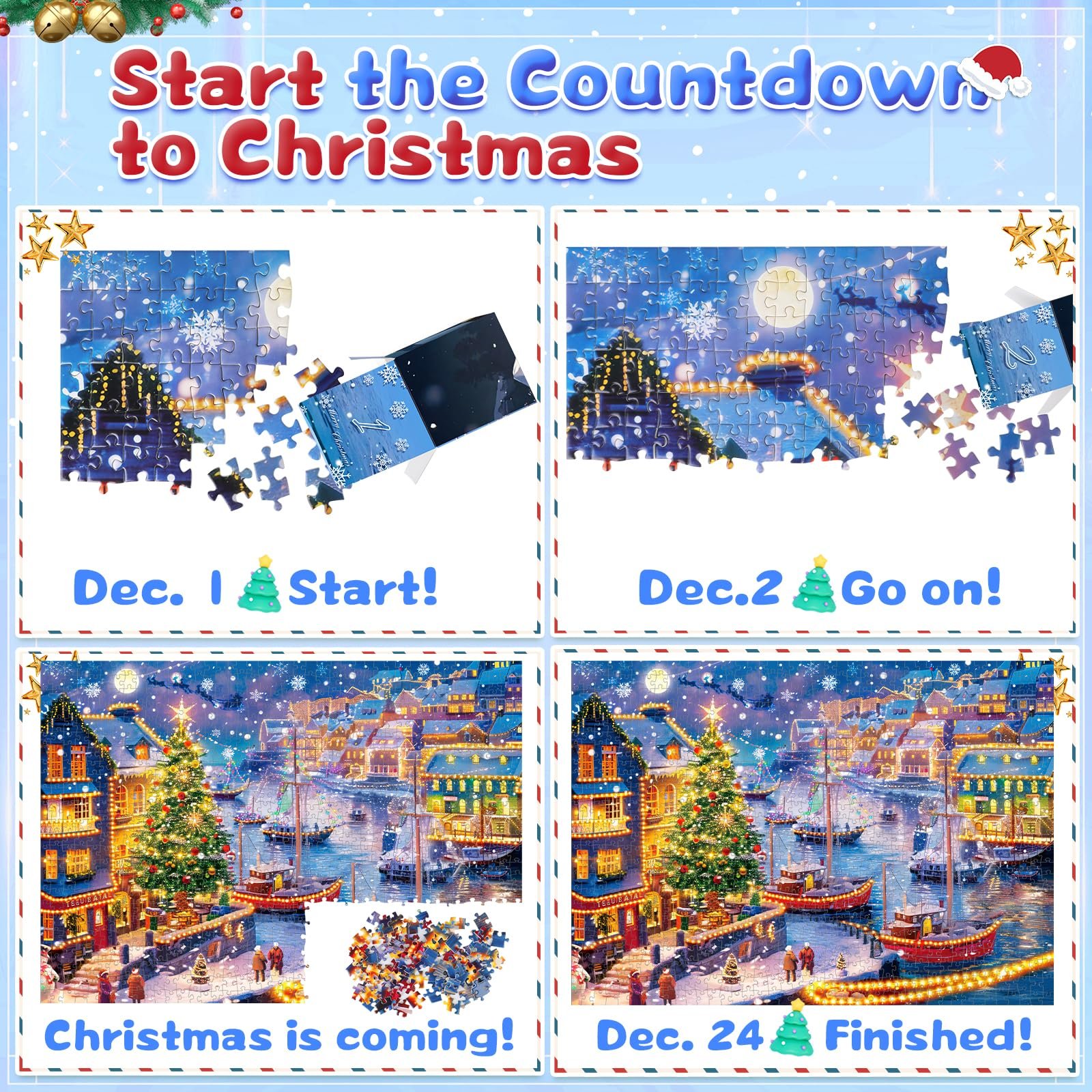 Пазл адвент-календарь Quanquer 2025 Christmas Harbor 1008 деталей 24 дня 70 x 50 cm, фото №3