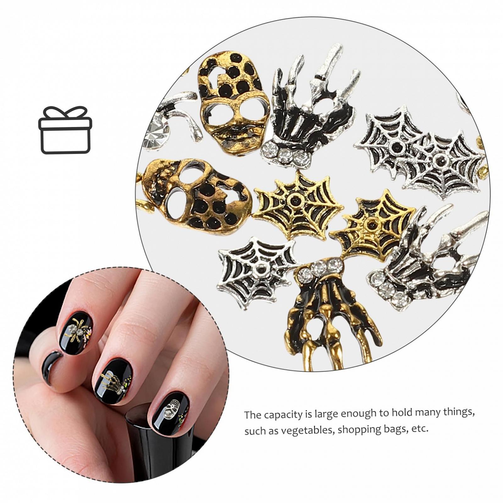Металлические аксессуары для ногтей на Хэллоуин Паук Наклейки для ногтей Украшения для ногтей Подвески для ногтей для женских ногтей Драгоценные камни для ногтей, 32 шт, фото №5