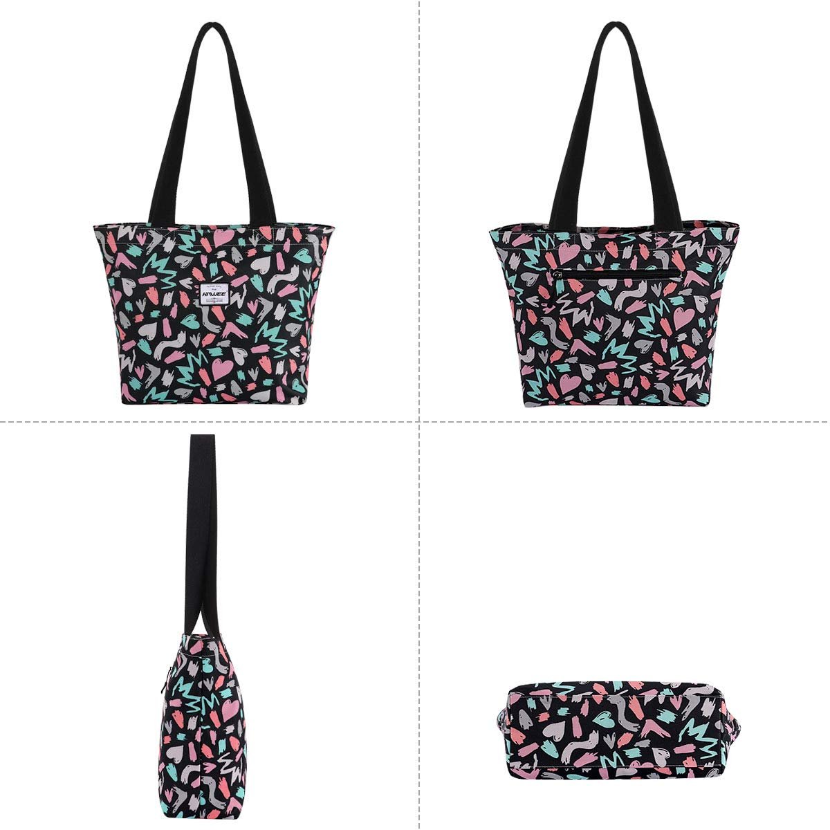 Сумка HAWEE жіноча на плече з блискавкою, повсякденна, велика, водонепроникна для подорожей, роботи, школи, пляжу, графіті у формі серця, модна, фото №2 Сумка HAWEE жіноча на плече з блискавкою, повсякденна, велика, водонепроникна для подорожей, роботи, школи, пляжу, графіті у формі серця, модна, фото №2