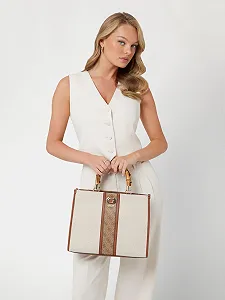 Сумка GUESS Kerima Bamboo 2 Compartment Tote Natural/Latte Logo synthetic.ua - Фото 1