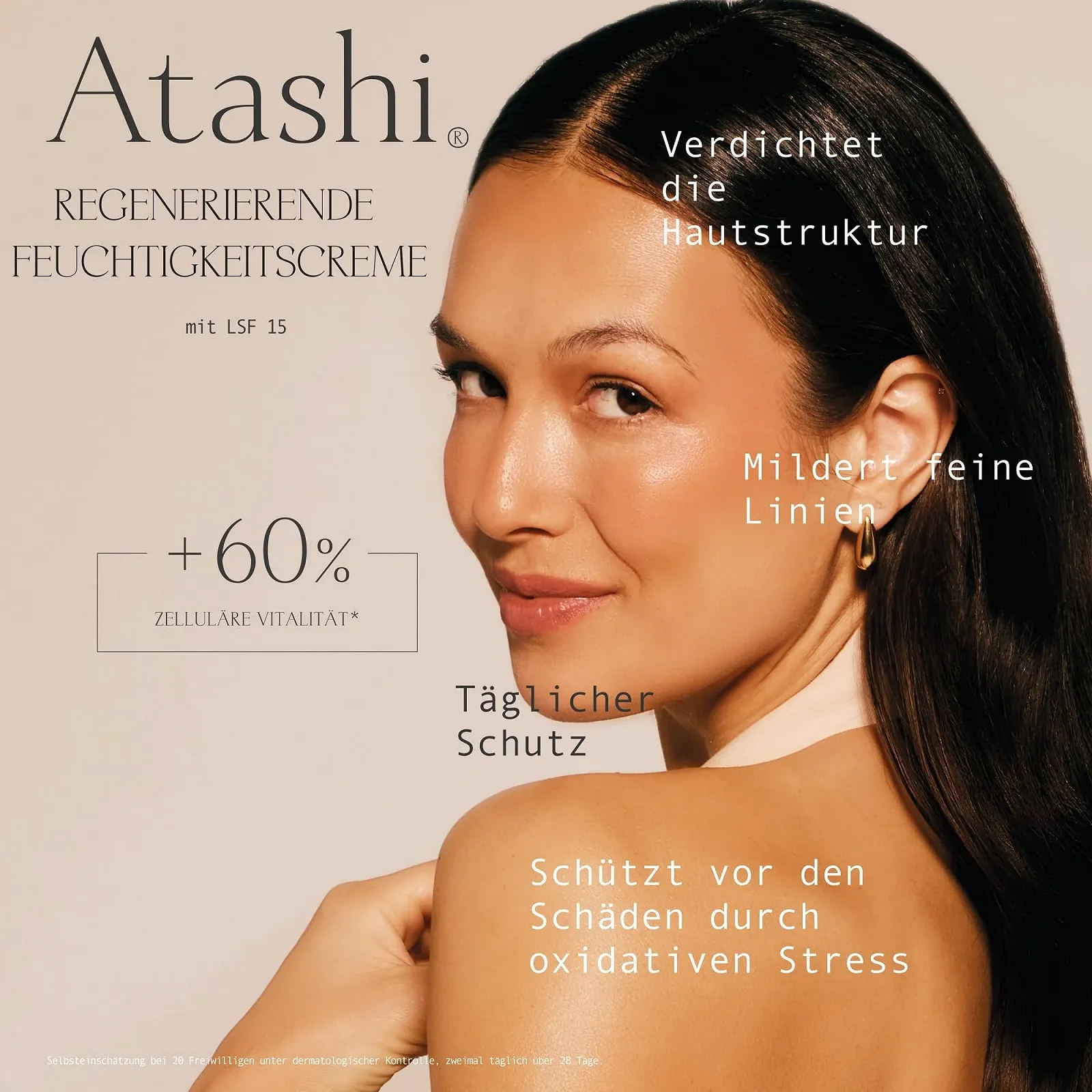 Денний крем Atashi Antioxidant Regenerating Moisturising SPF 15 гіалуронова кислота вітаміни C, E та CoQ10, фото №2