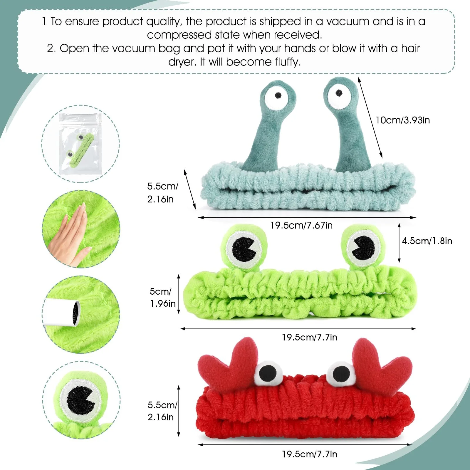 Набір пов'язок на голову для вмивання обличчя, фото №2 Набір пов'язок на голову для вмивання обличчя, фото №2
