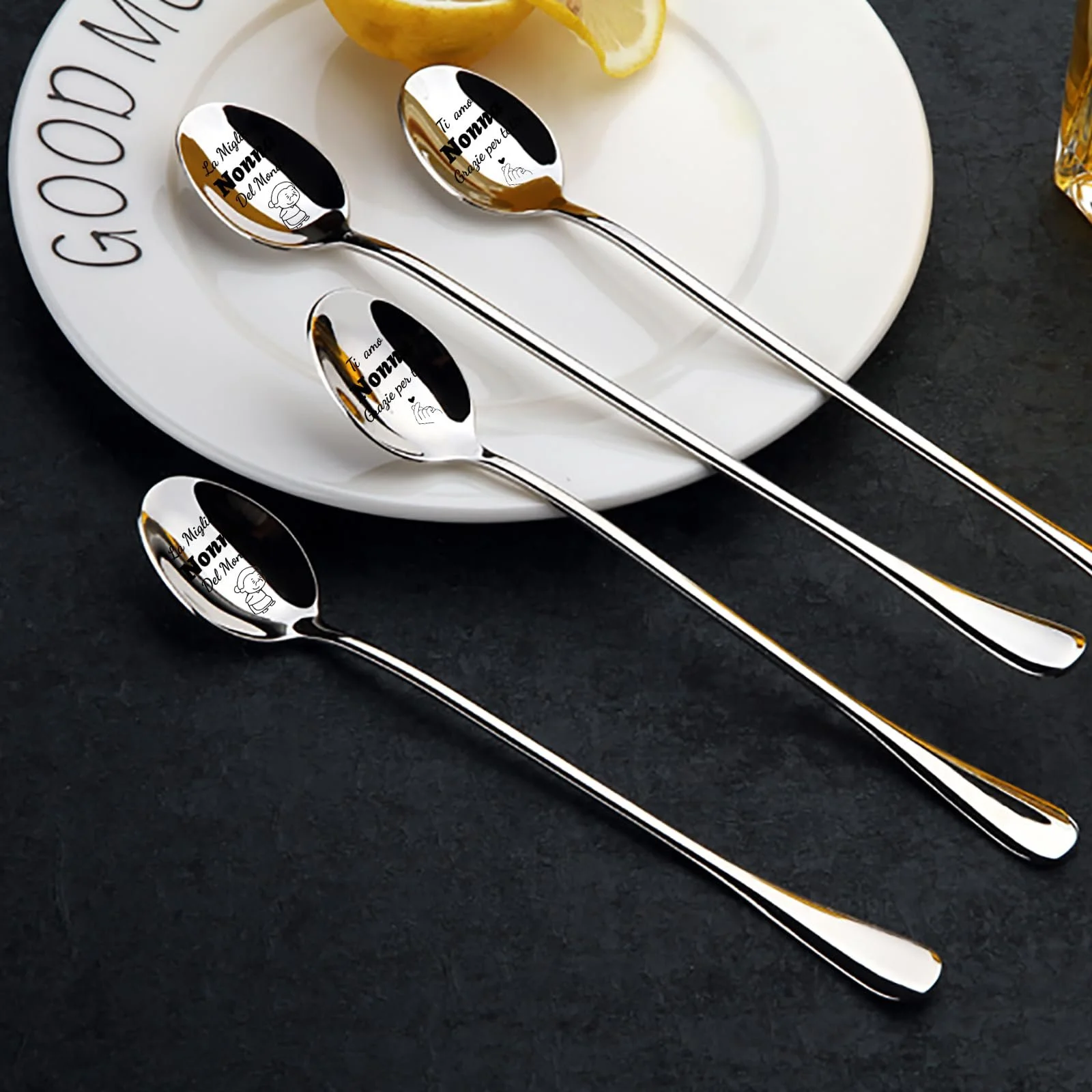 Ложка для кави Regalo Festa dei Nonni, Срібна, з нержавіючої сталі, персоналізована ложка з гравіюванням, Ich Liebe Dich, фото №7