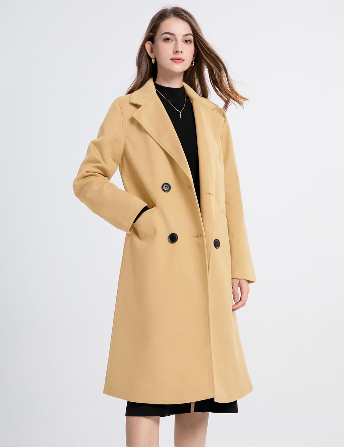 Жіноче вовняне пальто Vanchenl Двобортне Середньої Довжини, фото №4