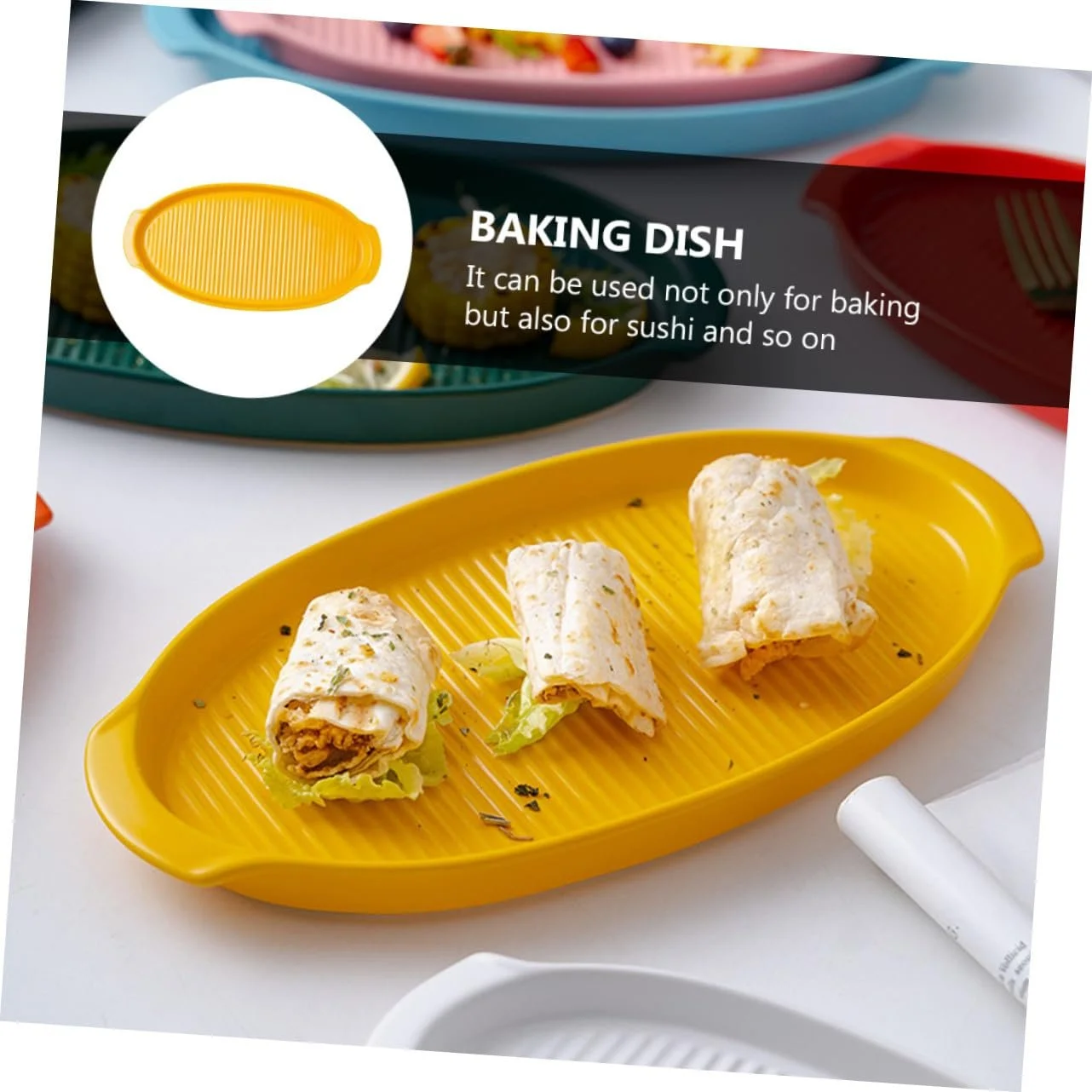 Форма для запекания керамическая овальная с ручками желтая малая, фото №4