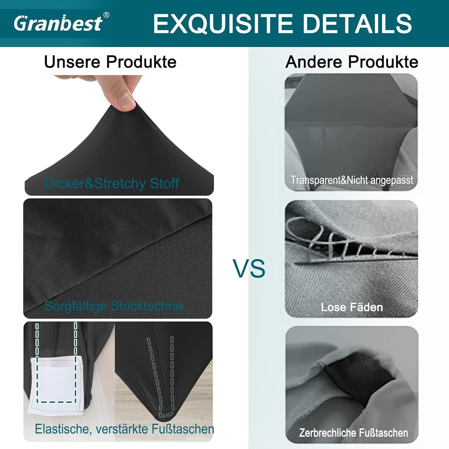 Скатертина Granbest Spandex 2 шт 183 см (6 ft) Еластична Чорна, фото №3