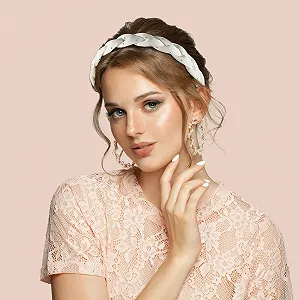 Обруч для волос VOCOSTE Толстый плетеный нескользящий модный бежевый synthetic.ua - Фото 1