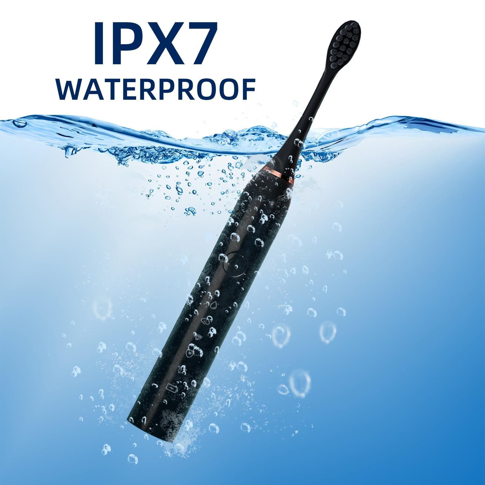 Електрична звукова зубна щітка Y-Kelin Dupont, таймер на 2 хвилини, 5 режимів чищення з функцією відбілювання Чорна, фото №7