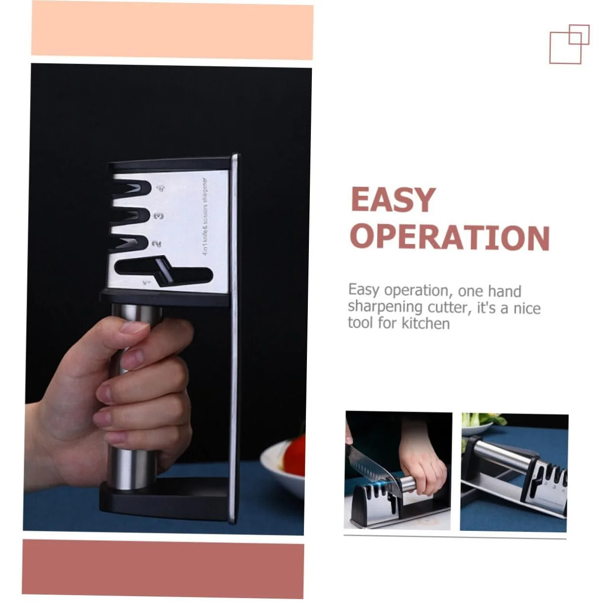 Точило для ножів та ножиць ручна з ергономічною ручкою для дому та професійної кухні, фото №4