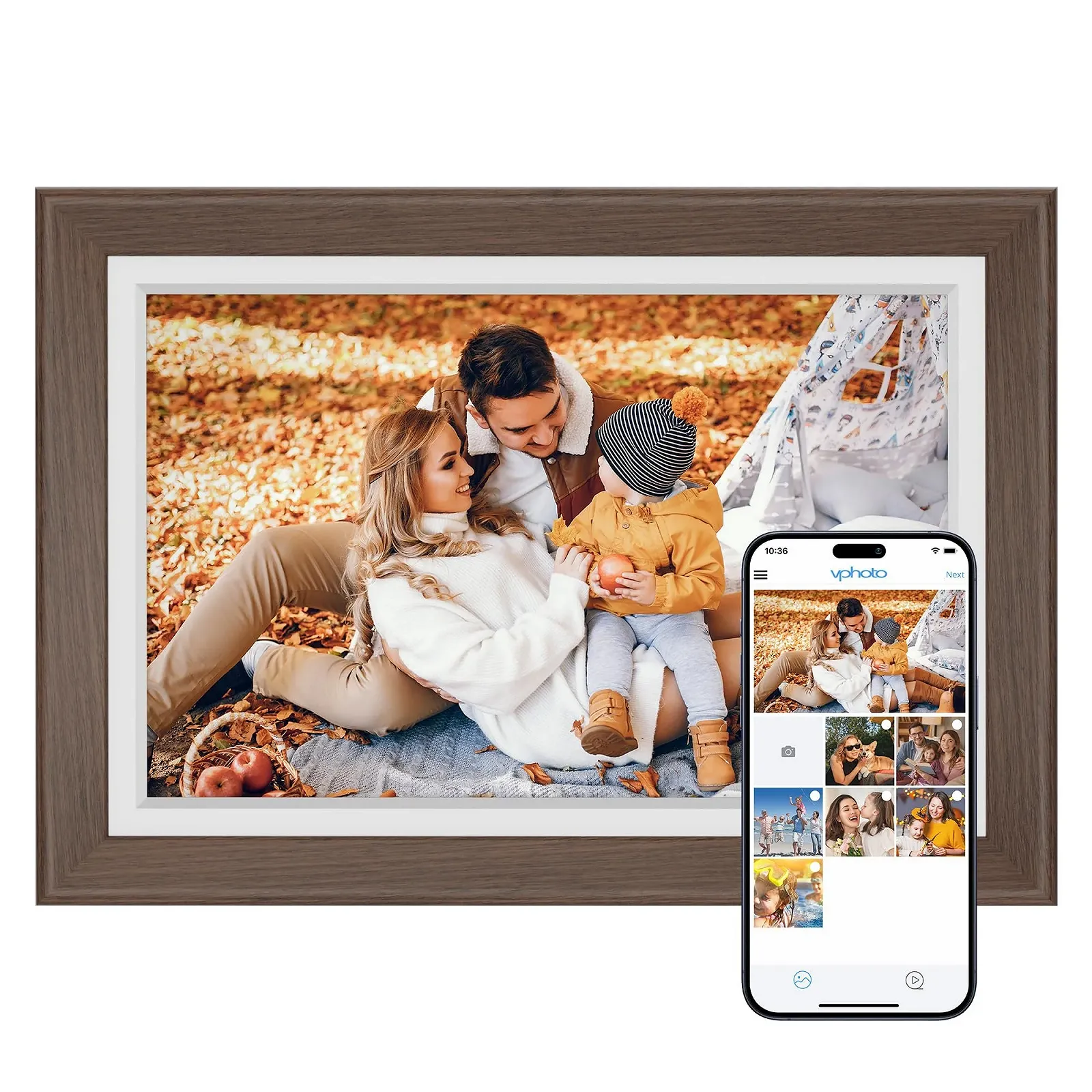 Цифровая фоторамка Dragon Touch Classic 10 10.1" WiFi HD IPS Touch Screen 32GB Brown, фото №1