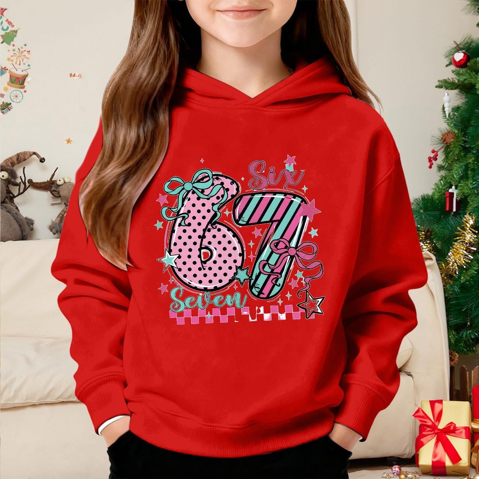 Худи Generisch для девочки Мягкий Флис Теплый Дышащий Удобный с рисунками Длинный рукав, фото №3