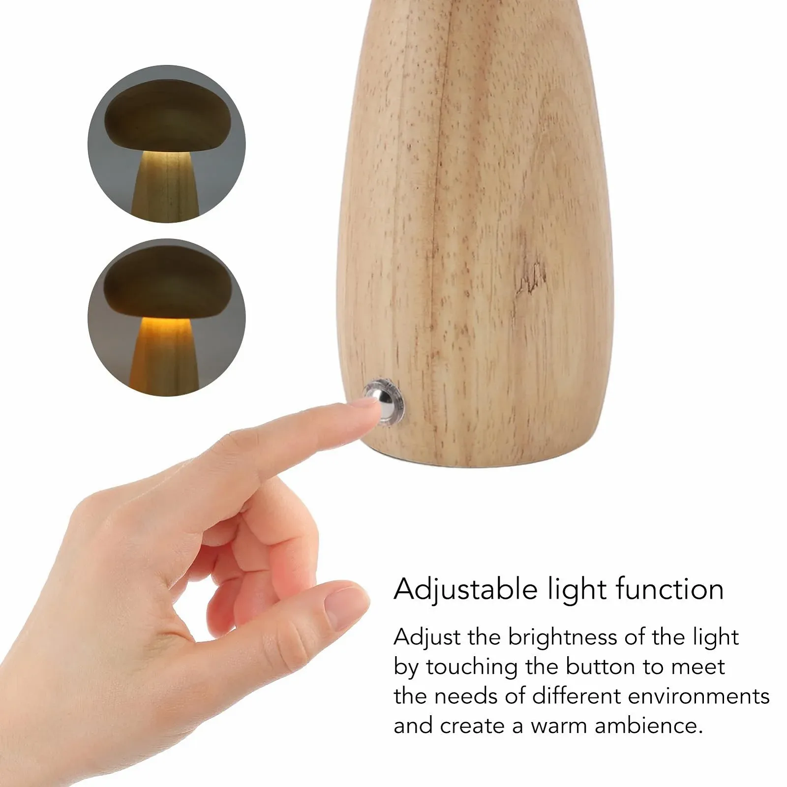 Настільна лампа Fafeicy Wooden Mushroom Birch 3 Lighting Modes Dimmable Wood Colour, фото №6