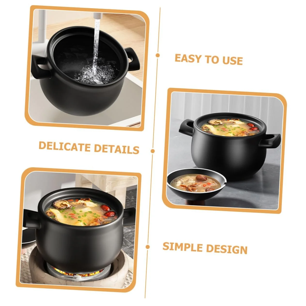 Кастрюля керамическая 1,8 л с крышкой термостойкая для газовой плиты, фото №9