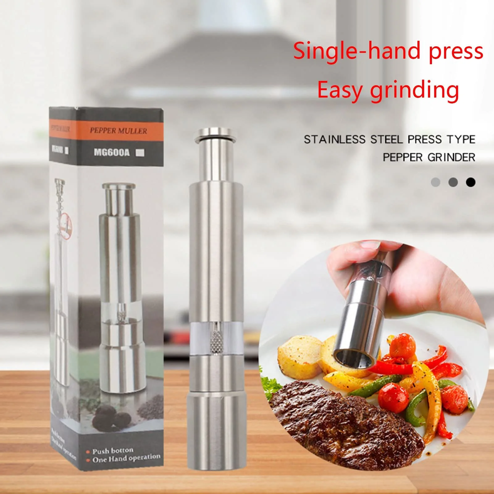 Практичний млин з кнопкою для великого пальця, нержавіюча сталь, інструмент для помелу морських спецій із зовнішньою пружиною, фото №5 Практичний млин з кнопкою для великого пальця, нержавіюча сталь, інструмент для помелу морських спецій із зовнішньою пружиною, фото №5