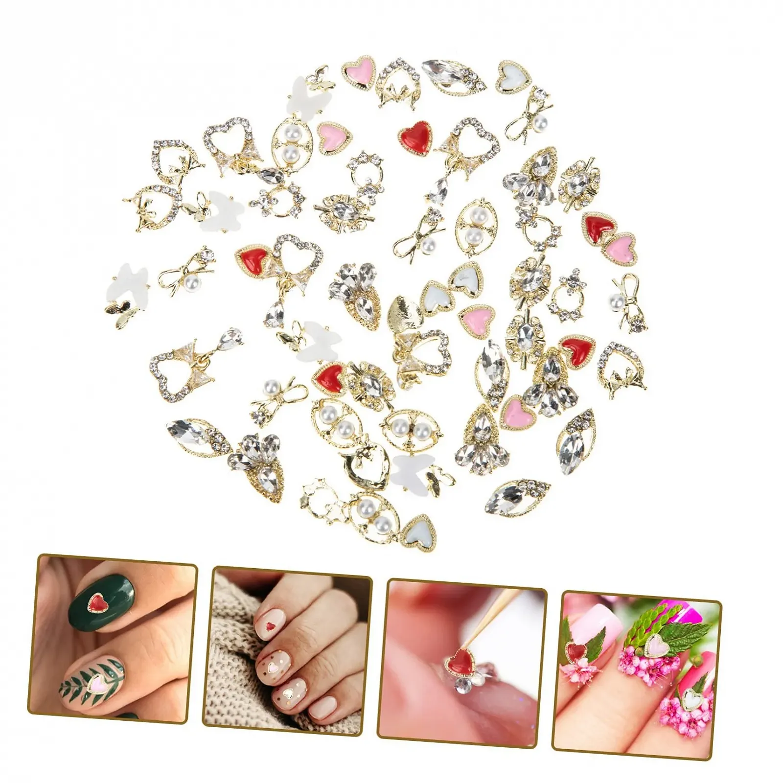 Украшение для ногтей POPETPOP Кристаллы для ногтей 60шт Жемчуг Кристалл Сердце, фото №6