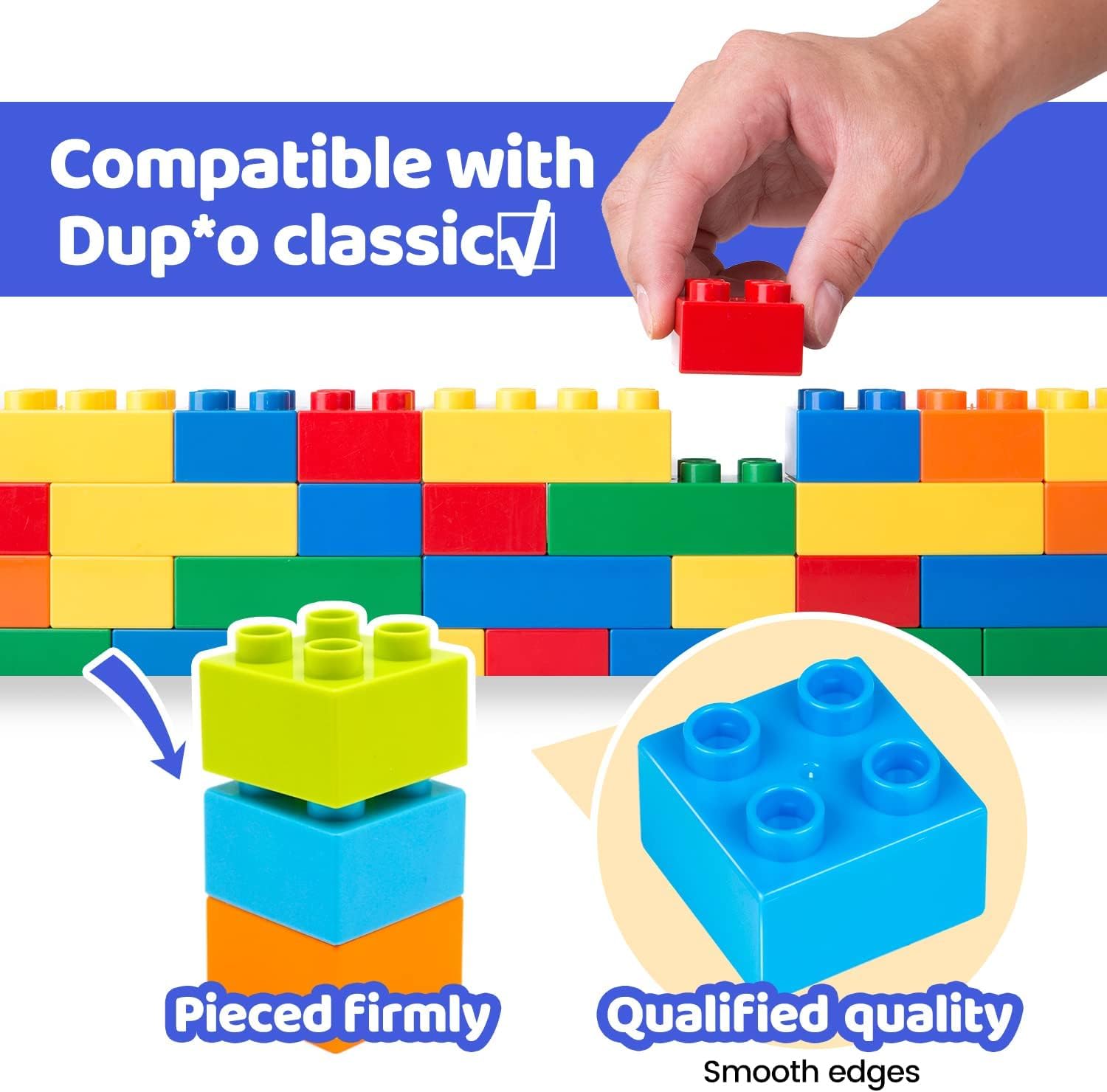 Блоки будівельні Kadii Набір Великий 180 шт від 3 років Сумісний з Duplo Коробка для будівельних блоків, фото №5