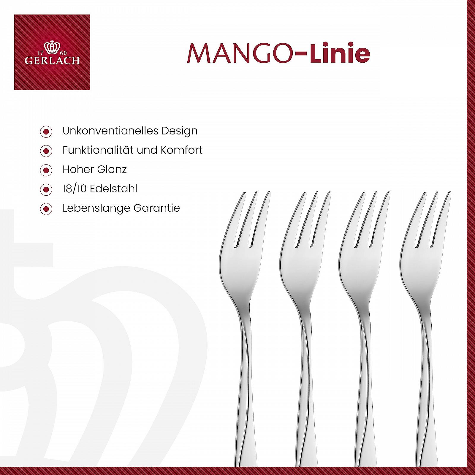 Вилка для торта Gerlach 1760 Mango, набор 6 штук, нержавеющая сталь, серебристый, фото №2 Вилка для торта Gerlach 1760 Mango, набор 6 штук, нержавеющая сталь, серебристый, фото №2